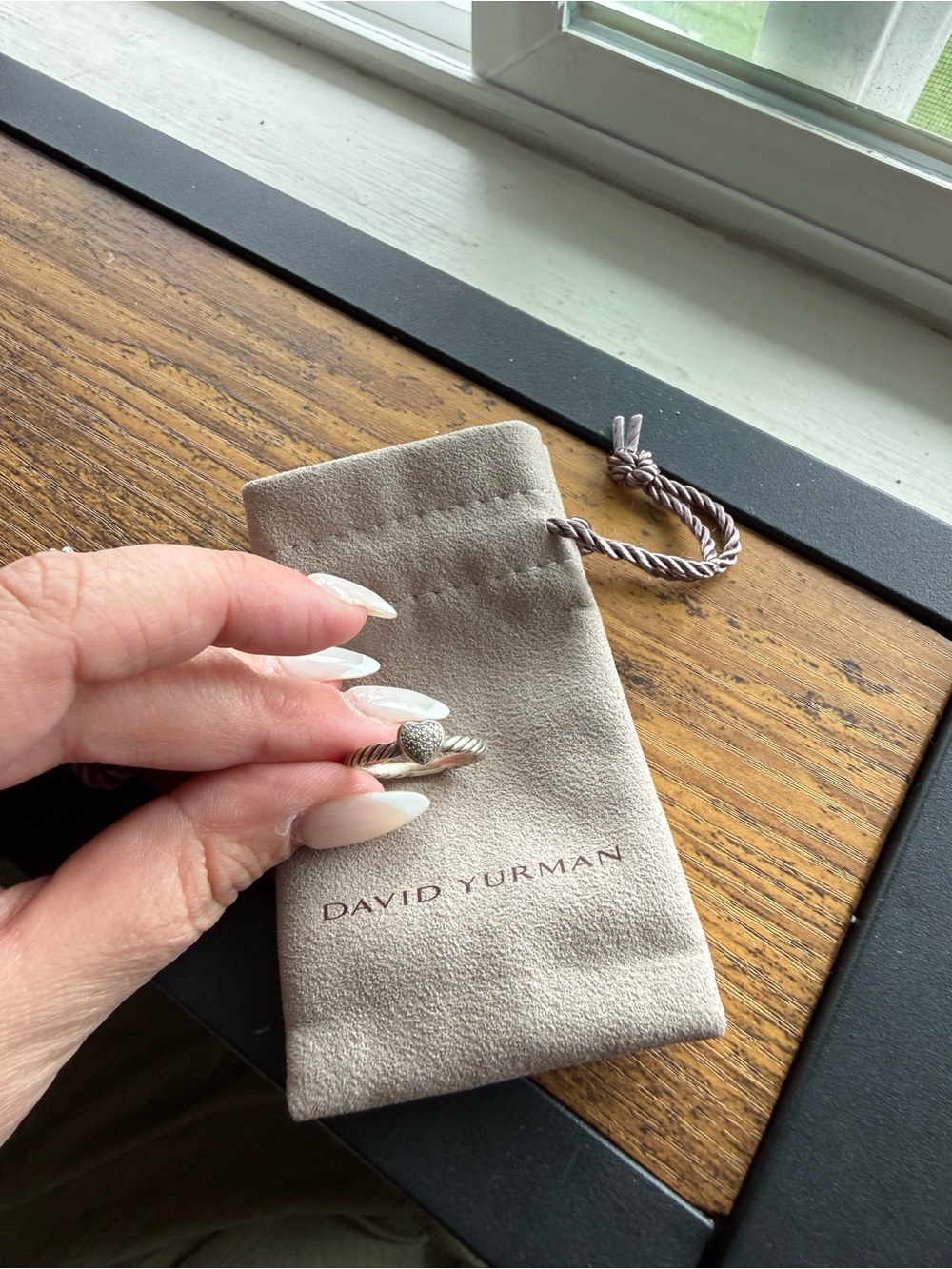 David Yurman Silver Cable Ring with Pavé Heart
